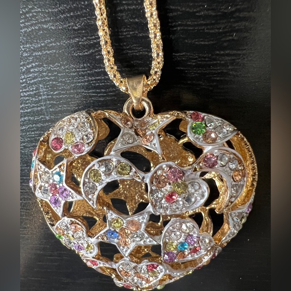 ⭐️ NWT! Stars & Moon Heart Rhinestone Necklace - Picture 4 of 7